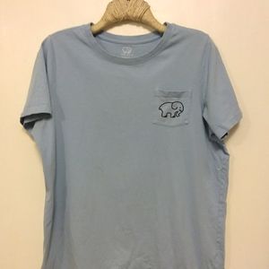 Ivory Ella T-Shirt, Lt Blue w/purple & red flowered elephant